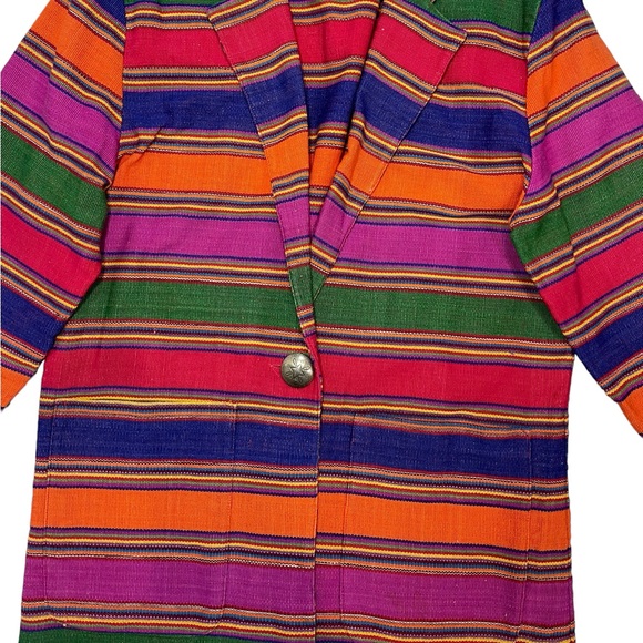 Vintage Weekend Wear 90s Striped Blanket Weave Jacket Long Western Aztec Blazer - Picture 11 of 16